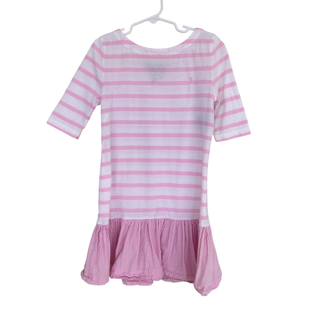 Ralph Lauren Striped Drop Waist Dress Kids 6X Pink White Seersucker Skirt Pony - Picture 2 of 9
